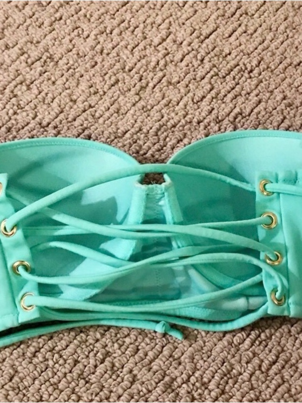 Victoria’s Secret Longline Corset Strapless Bikini Set in Aqua Cheeky bottoms
